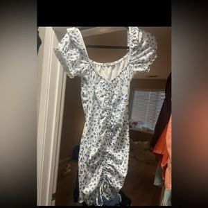 White and blue floral mini dress